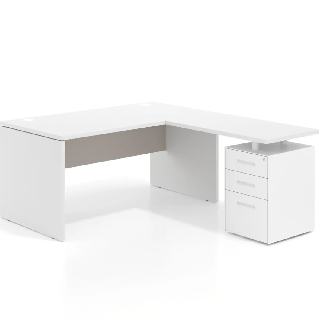 Mesa de Oficina con cajones Work Plus fondo 80, frontales de metal estructura blanco mate