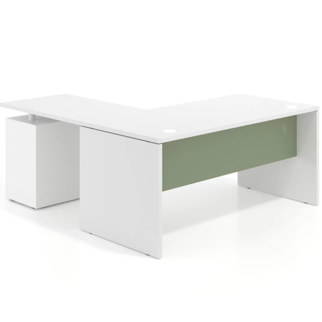Mesa de Oficina con cajones Work Plus fondo 80, frontales de metal estructura blanco mate