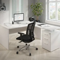 Mesa de Oficina con cajones Work Plus fondo 80, frontales melamina estructura blanco mate