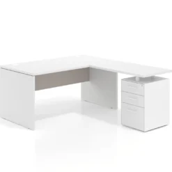 Mesa de Oficina con cajones Work Plus fondo 80, frontales melamina estructura blanco mate