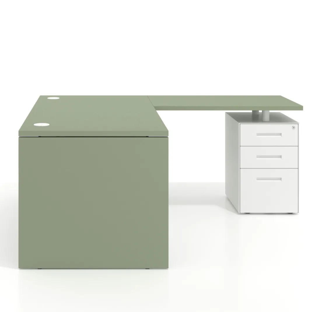 Mesa de Oficina con cajones Work Plus fondo 80, frontales de metal diseño rayado