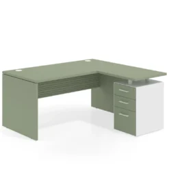 Mesa de Oficina con cajones Work Plus, ala corta, fondo 80, frontales melamina diseño rayado