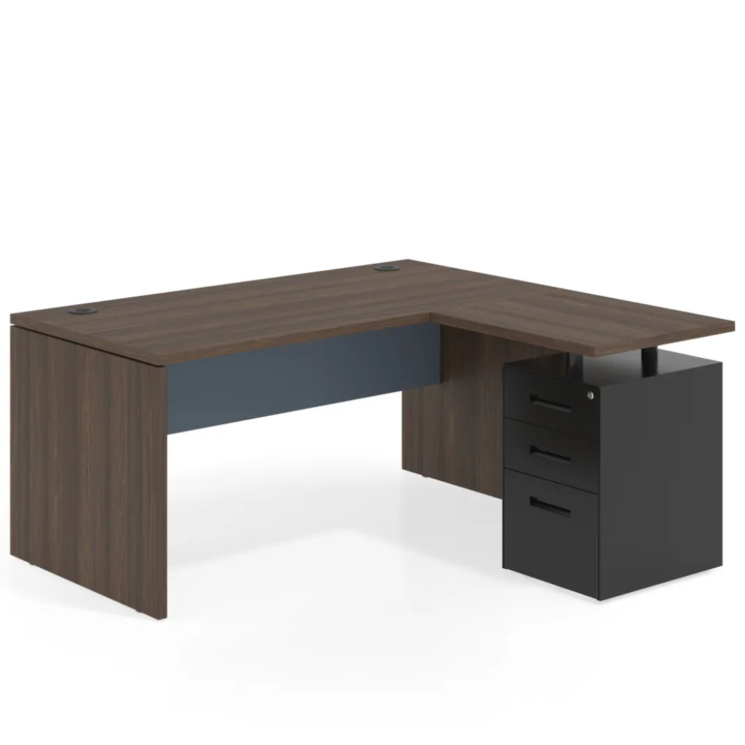 Mesa de Oficina con cajones Work Plus fondo 80, ala corta, frontales de metal estructura mistral