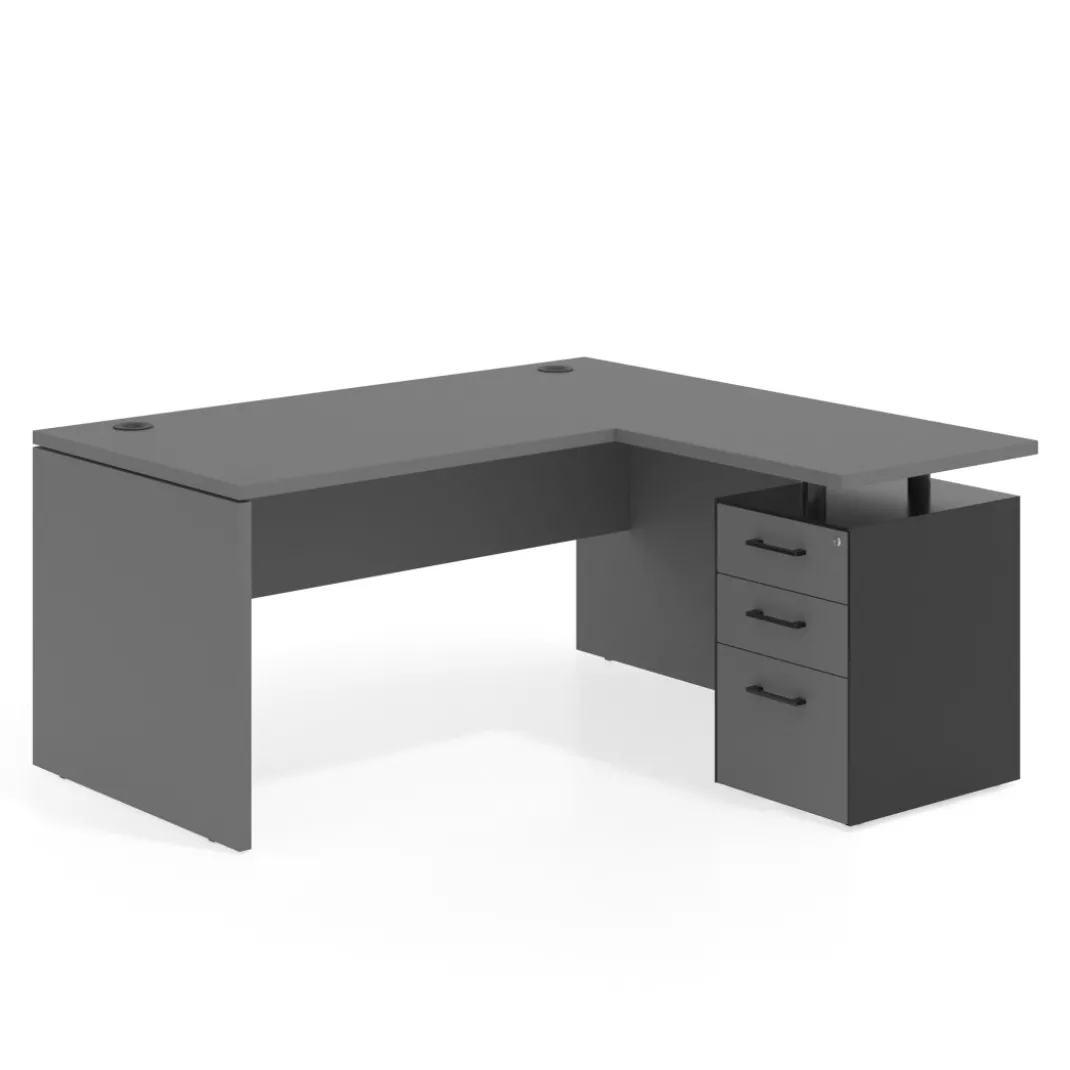 Mesa de Oficina con cajones Work Plus, ala corta, fondo 80, frontales melamina diseño monocolor