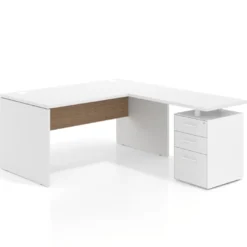 Mesa de Oficina con cajones Work Plus fondo 80, frontales melamina diseño rayado