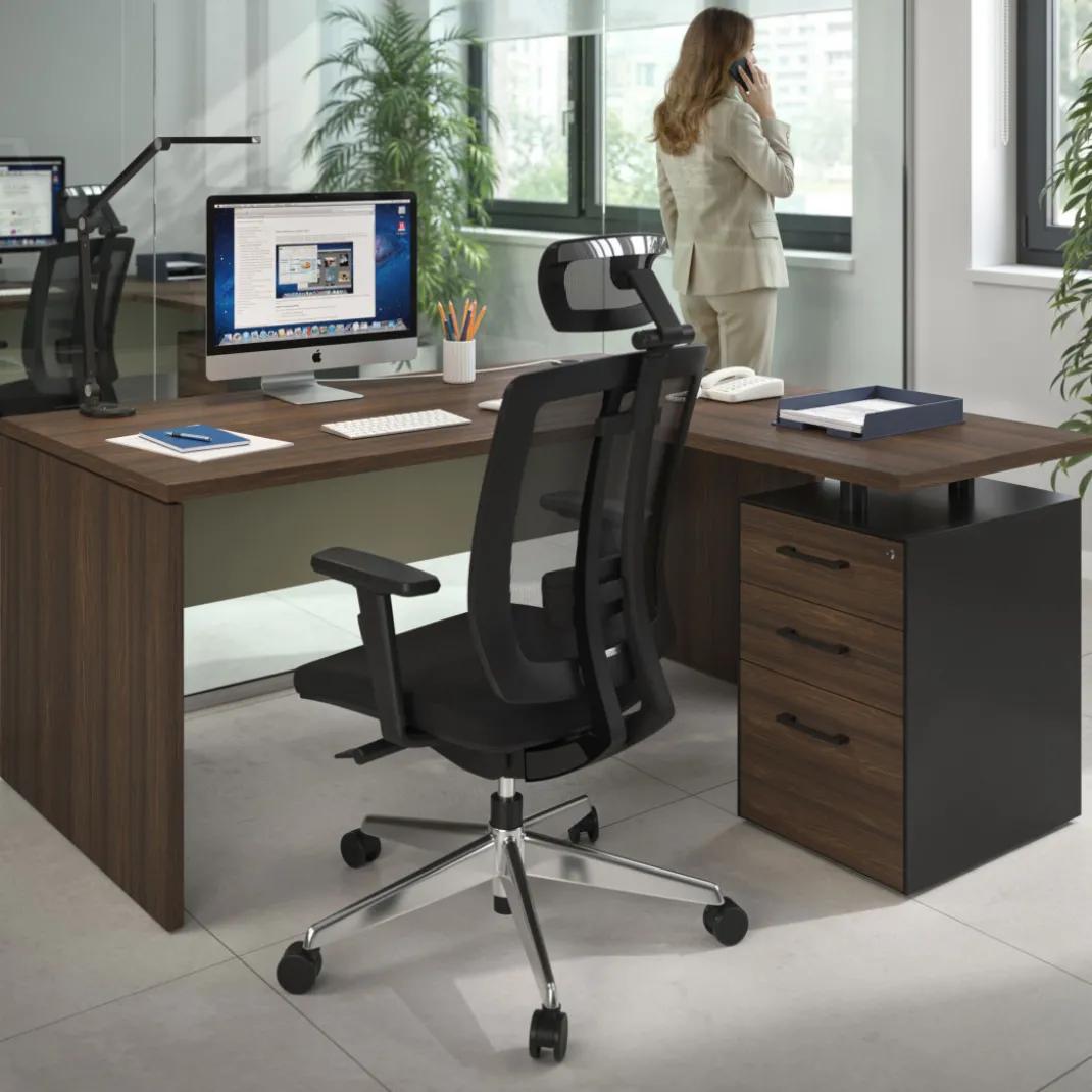 Mesa de Oficina con cajones Work Plus, ala corta, fondo 80, frontales melamina estructura mistral