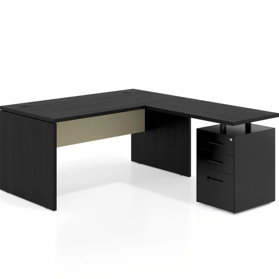 Mesa de Oficina con cajones Work Plus fondo 80, frontales de metal estructura bocamina