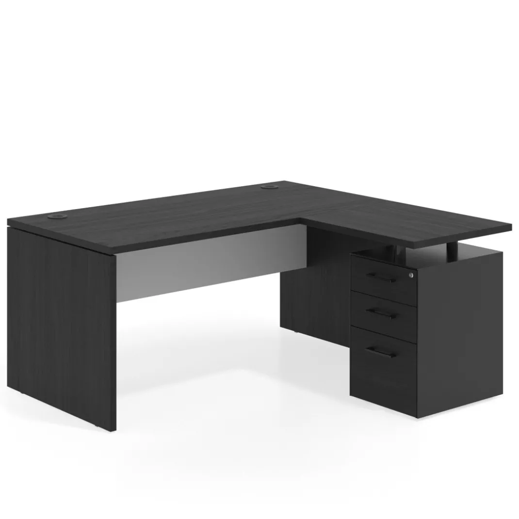 Mesa de Oficina con cajones Work Plus, ala corta, fondo 80, frontales melamina estructura bocamina
