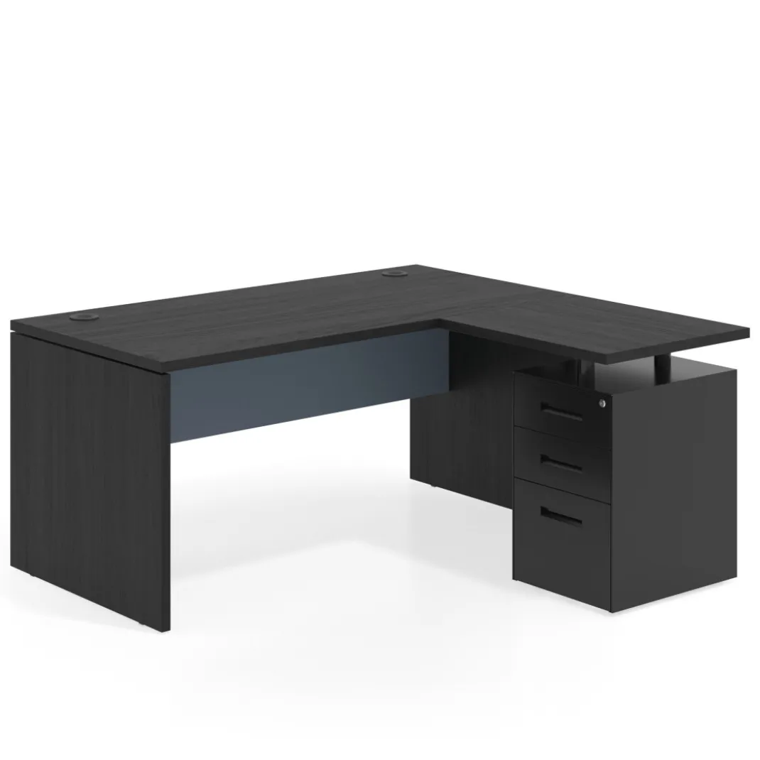 Mesa de Oficina con cajones Work Plus fondo 80, ala corta, frontales de metal estructura bocamina