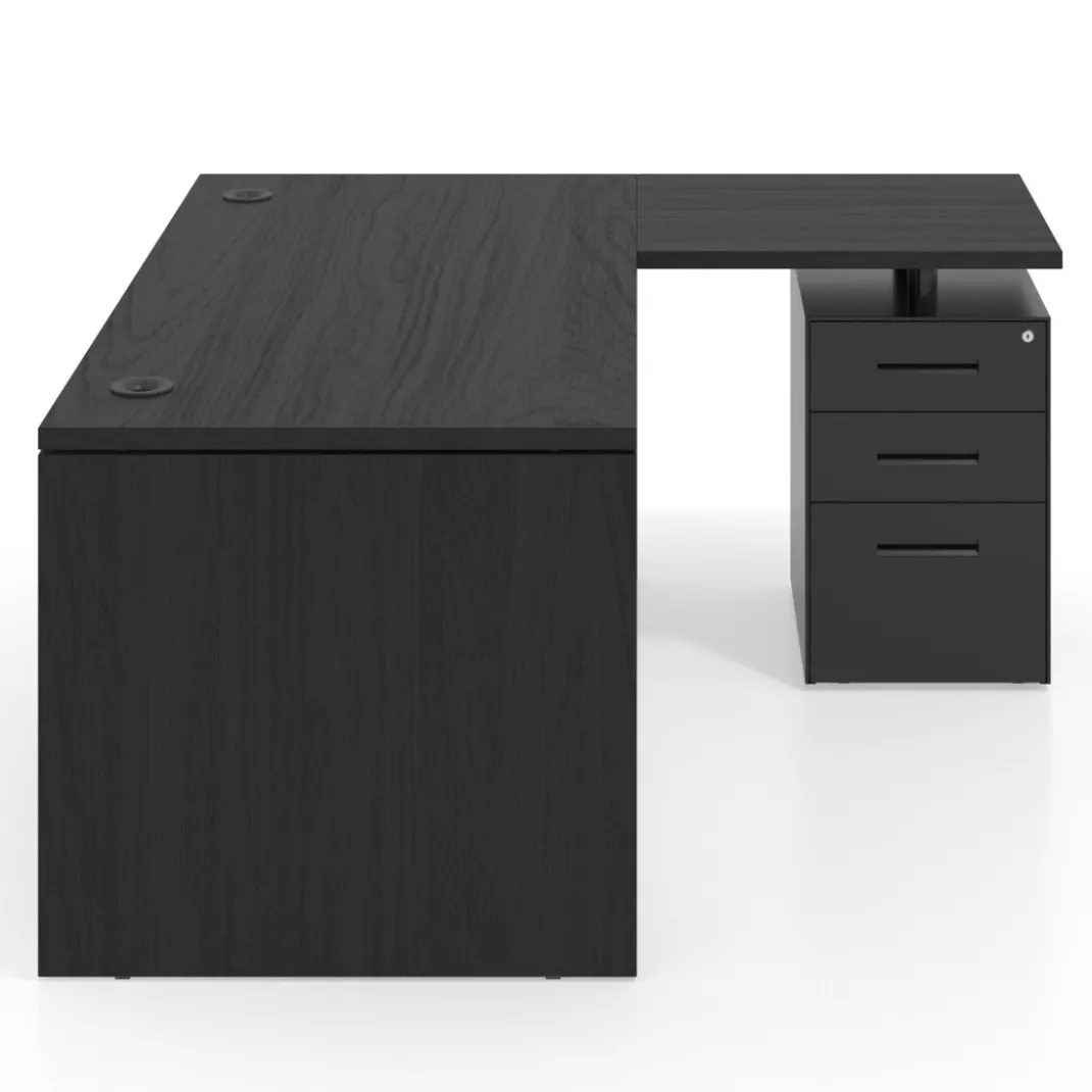 Mesa de Oficina con cajones Work Plus fondo 80, ala corta, frontales de metal estructura bocamina