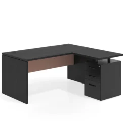 Mesa de Oficina con cajones Work Plus fondo 80, ala corta, frontales de metal estructura bocamina