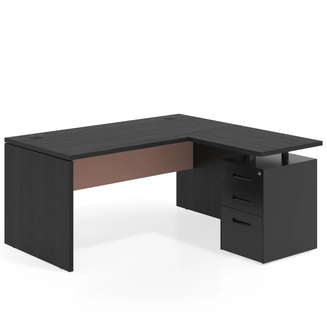 Mesa de Oficina con cajones Work Plus fondo 80, ala corta, frontales de metal estructura bocamina