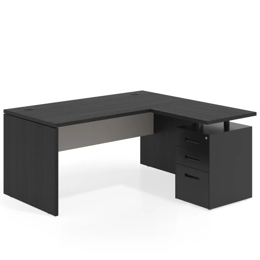 Mesa de Oficina con cajones Work Plus fondo 80, ala corta, frontales de metal estructura bocamina