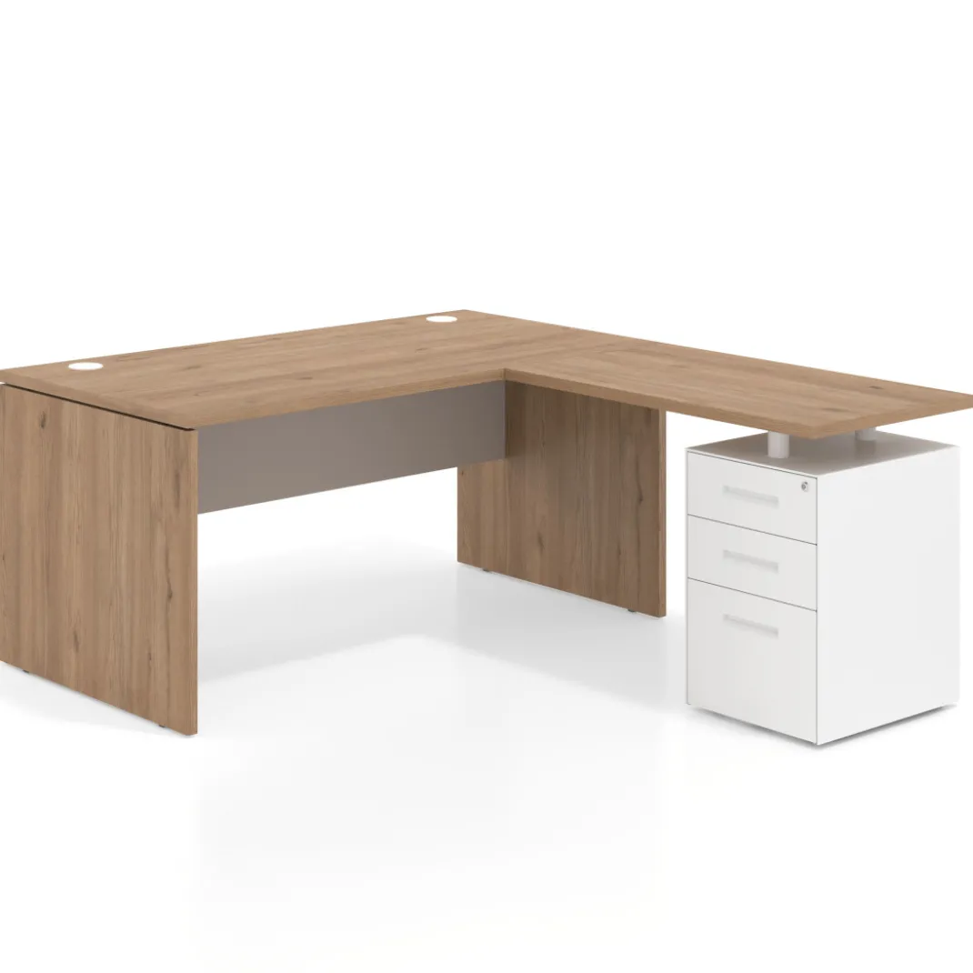 Mesa de Oficina con cajones Work Plus fondo 80, frontales de metal estructura naturale