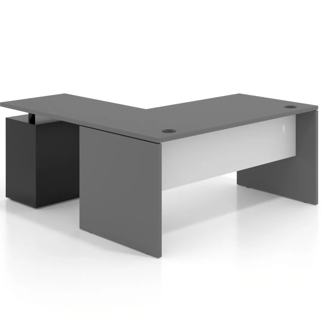 Mesa de Oficina con cajones Work Plus fondo 80, frontales de metal diseño bicolor