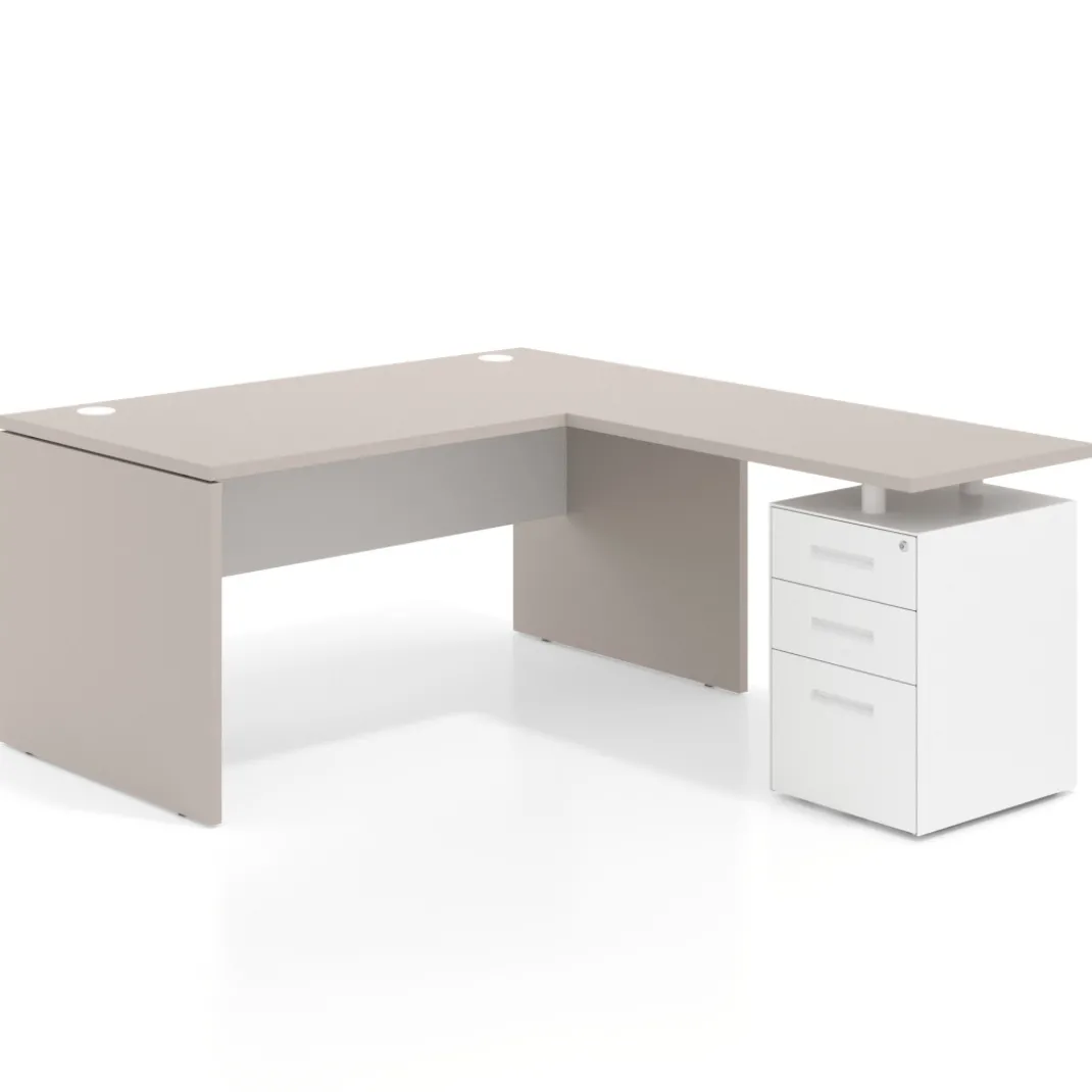 Mesa de Oficina con cajones Work Plus fondo 80, frontales de metal diseño bicolor