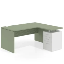 Mesa de Oficina con cajones Work Plus fondo 80, ala corta, frontales de metal diseño rayado