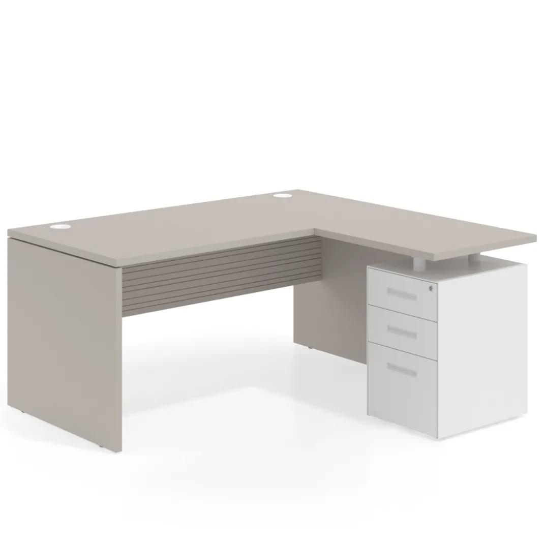 Mesa de Oficina con cajones Work Plus fondo 80, ala corta, frontales de metal diseño rayado