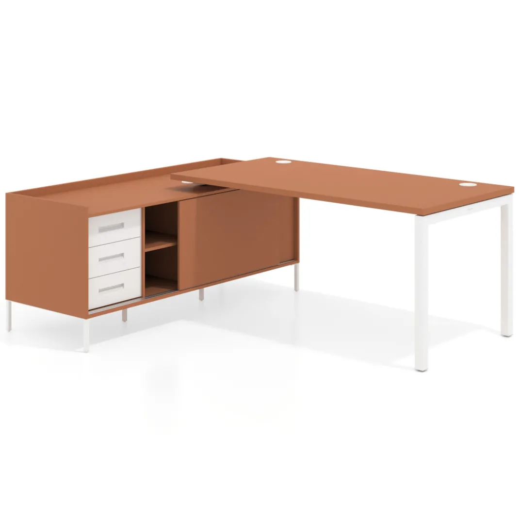 Mesa de oficina con pedestal cajonera Kube fondo 80cm estructura blanca