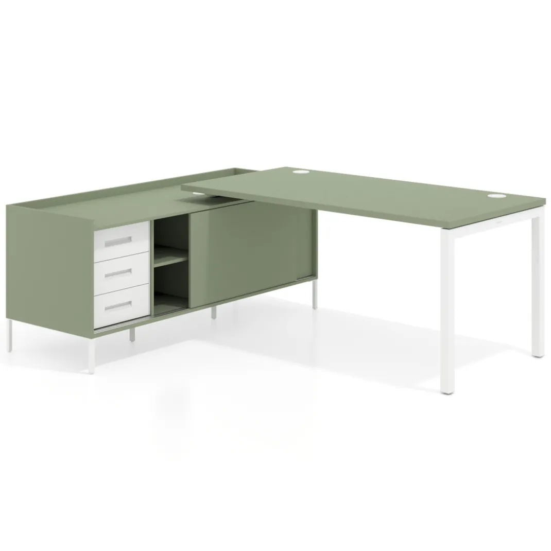 Mesa de oficina con pedestal cajonera Kube fondo 80cm estructura blanca