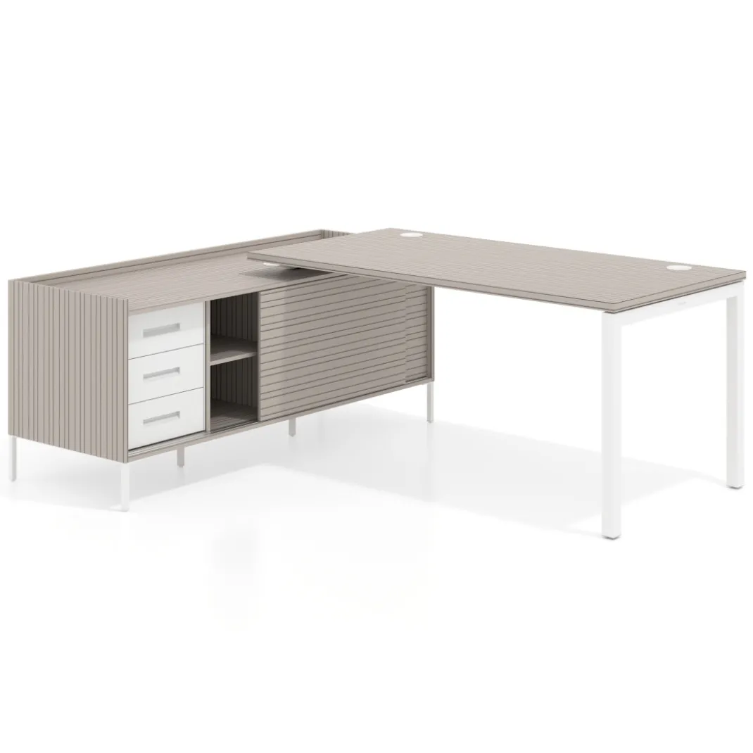 Mesa de oficina con pedestal cajonera Kube fondo 80cm estructura blanca