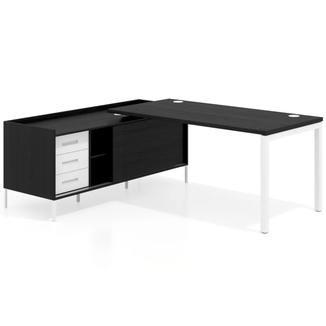 Mesa de oficina con pedestal cajonera Kube fondo 80cm estructura blanca