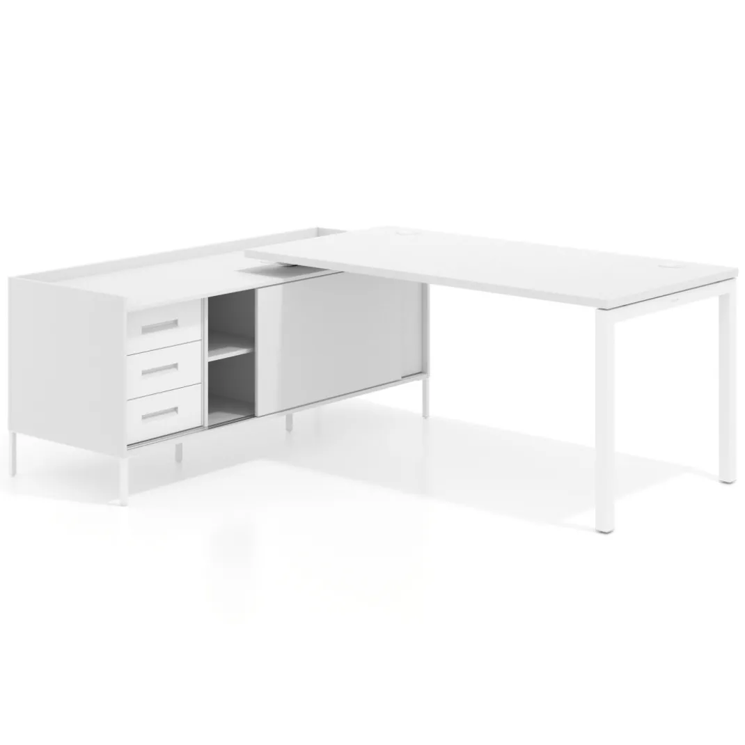 Mesa de oficina con pedestal cajonera Kube fondo 80cm estructura blanca