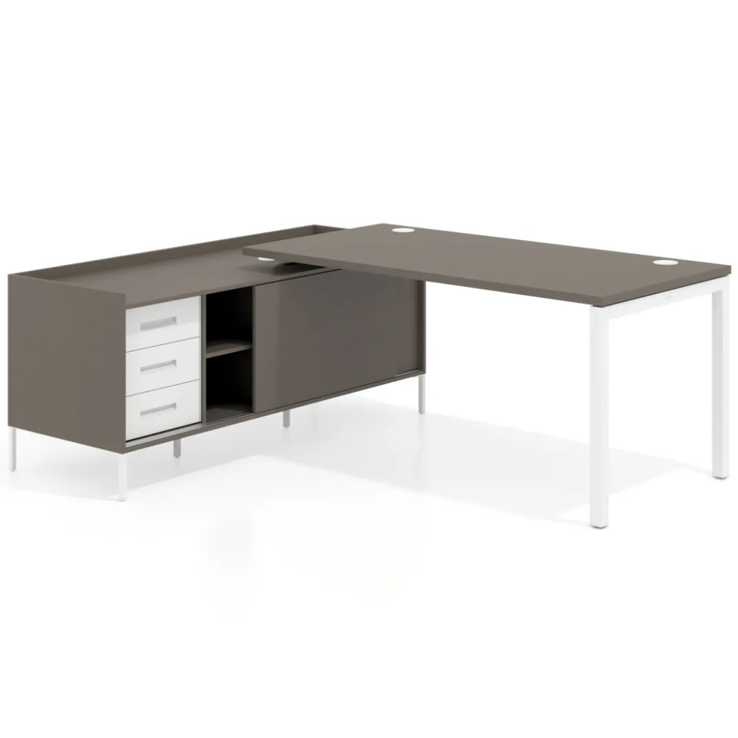 Mesa de oficina con pedestal cajonera Kube fondo 80cm estructura blanca