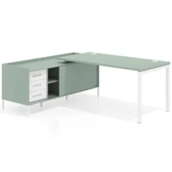 Mesa de oficina con pedestal cajonera Kube fondo 80cm estructura blanca