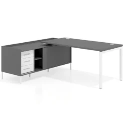 Mesa de oficina con pedestal cajonera Kube fondo 80cm estructura blanca