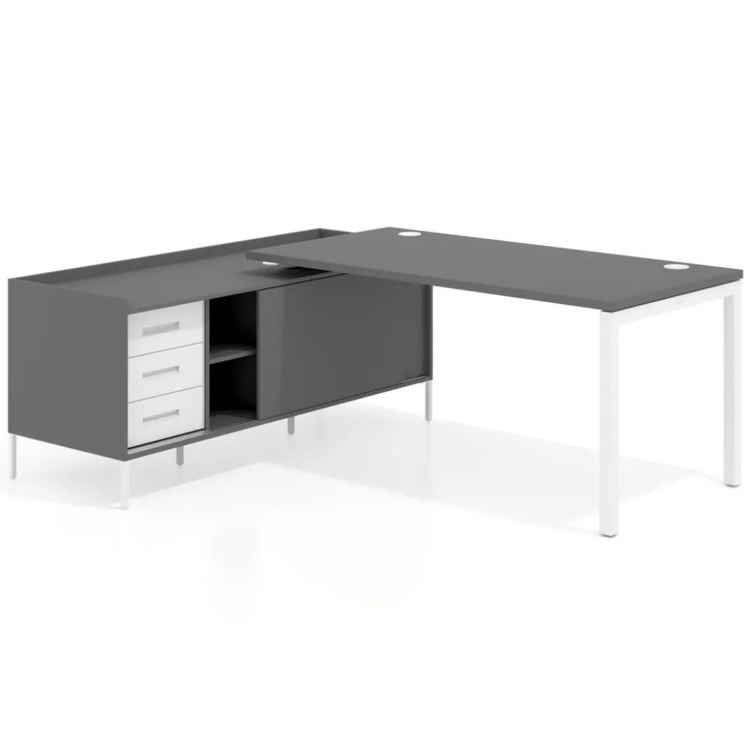 Mesa de oficina con pedestal cajonera Kube fondo 80cm estructura blanca