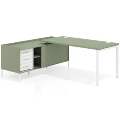 Mesa de oficina con pedestal cajonera Kube fondo 80cm estructura blanca