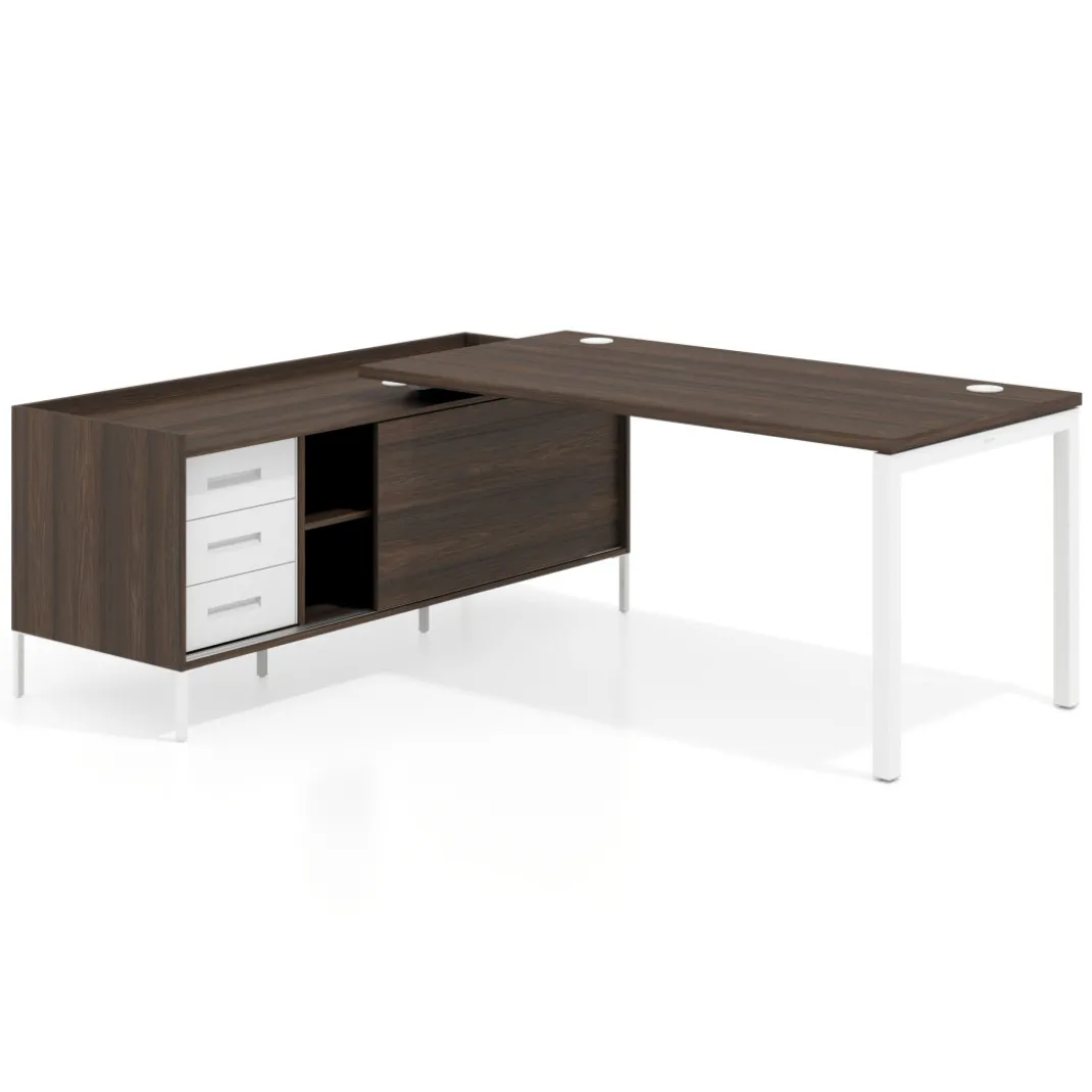 Mesa de oficina con pedestal cajonera Kube fondo 80cm estructura blanca