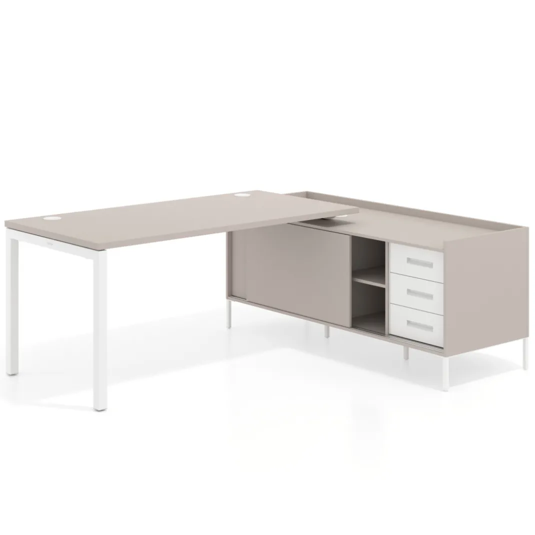 Mesa de oficina con pedestal cajonera Kube fondo 80cm estructura blanca