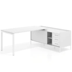 Mesa de oficina con pedestal cajonera Kube fondo 80cm estructura blanca