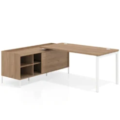 Mesa de oficina con pedestal estantes Kube fondo 80cm estructura blanca