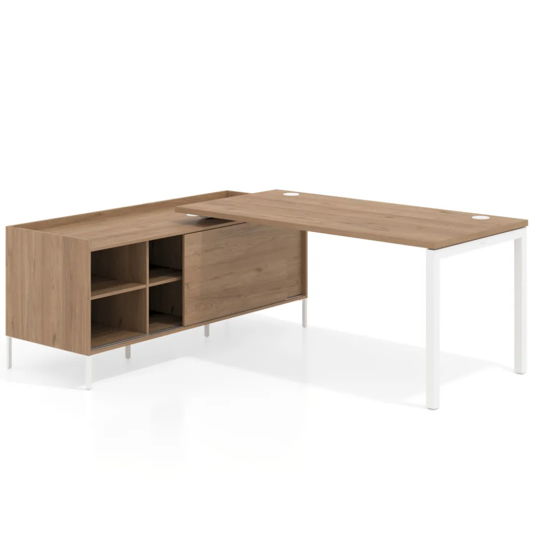 Mesa de oficina con pedestal estantes Kube fondo 80cm estructura blanca