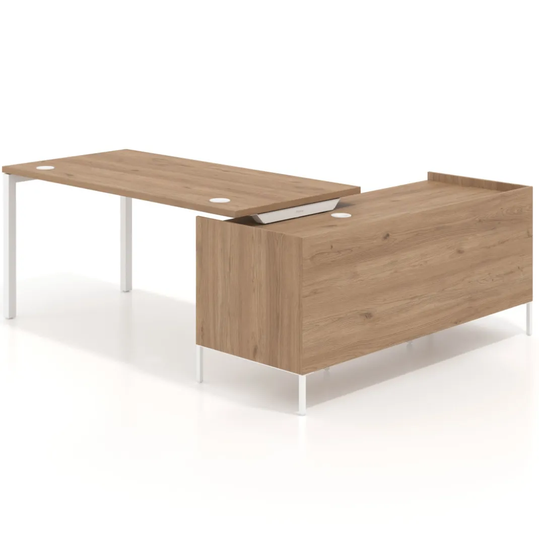 Mesa de oficina con pedestal estantes Kube fondo 80cm estructura blanca