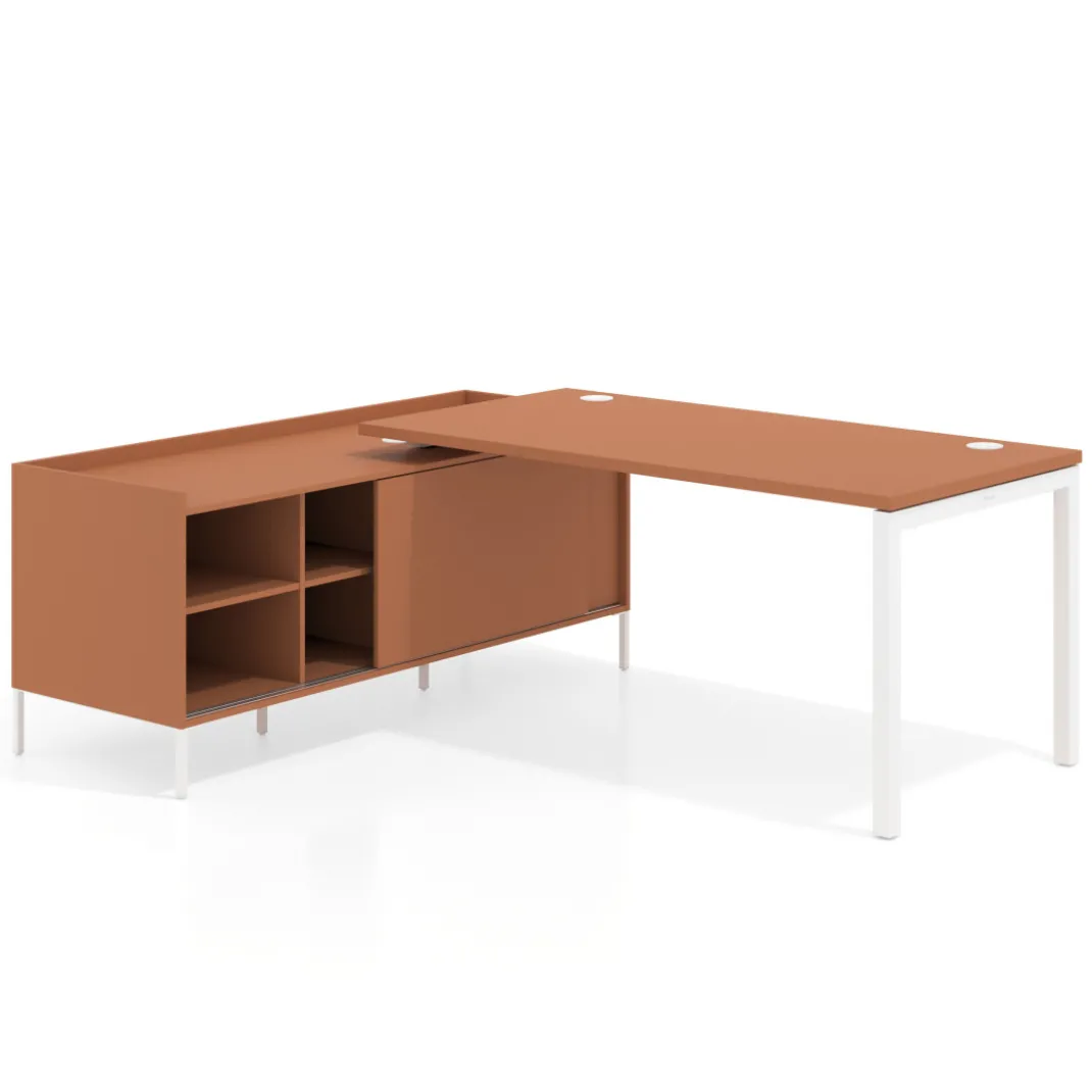 Mesa de oficina con pedestal estantes Kube fondo 80cm estructura blanca