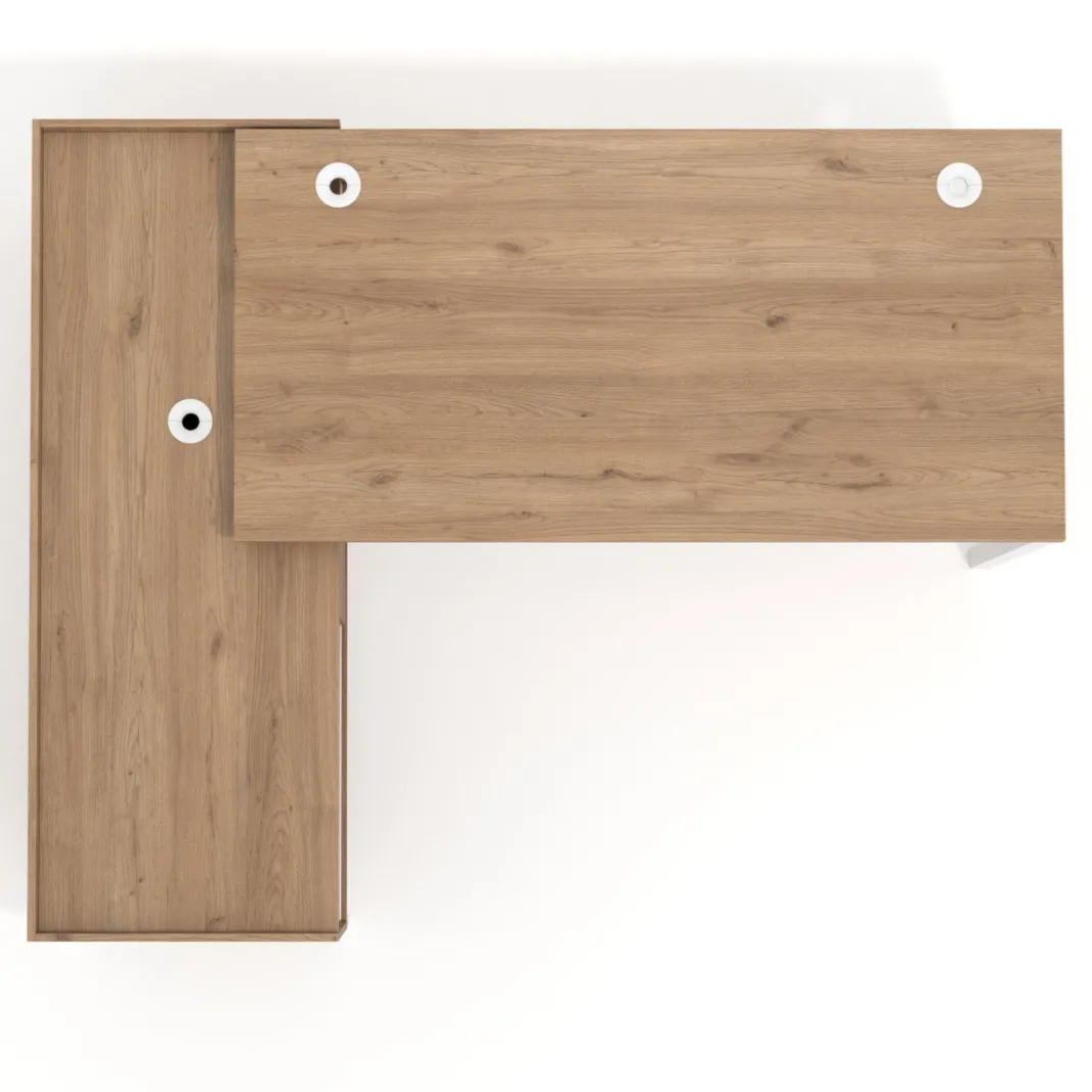 Mesa de oficina con pedestal estantes Kube fondo 80cm estructura blanca
