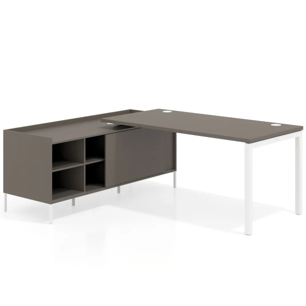 Mesa de oficina con pedestal estantes Kube fondo 80cm estructura blanca