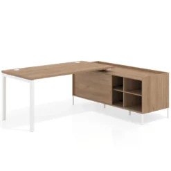 Mesa de oficina con pedestal estantes Kube fondo 80cm estructura blanca