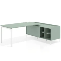 Mesa de oficina con pedestal estantes Kube fondo 80cm estructura blanca