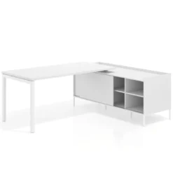 Mesa de oficina con pedestal estantes Kube fondo 80cm estructura blanca