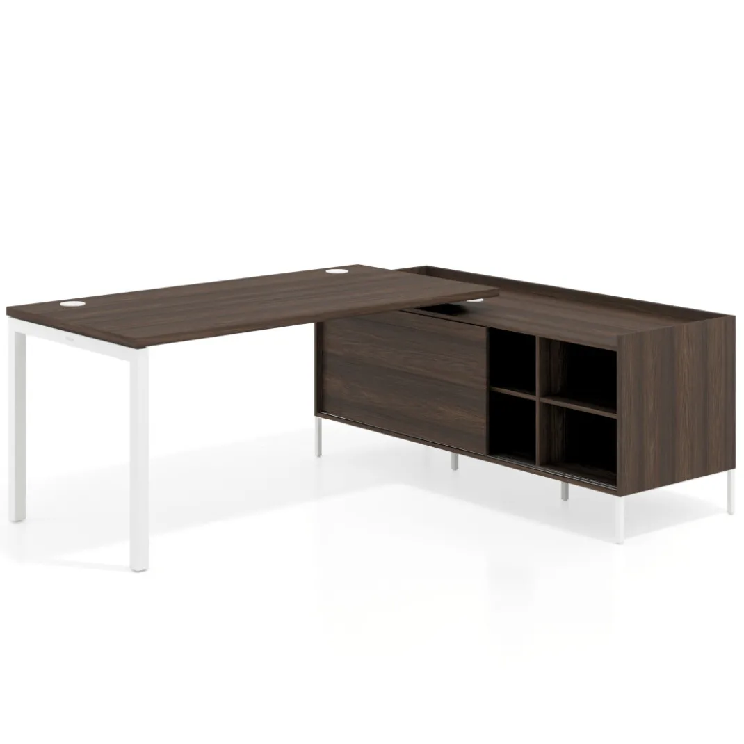 Mesa de oficina con pedestal estantes Kube fondo 80cm estructura blanca
