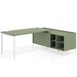 Mesa de oficina con pedestal estantes Kube fondo 80cm estructura blanca