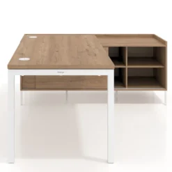 Mesa de oficina con pedestal estantes Kube fondo 80cm estructura blanca