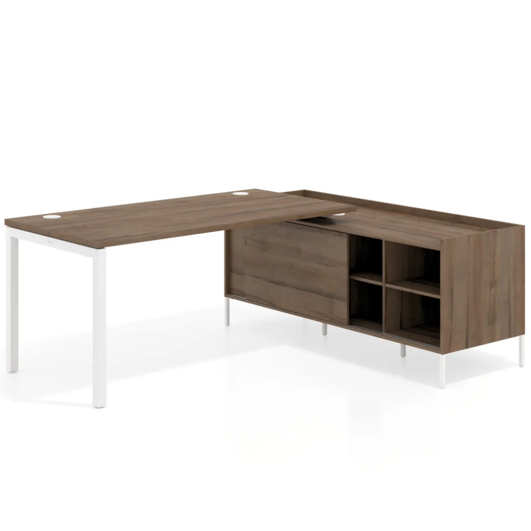 Mesa de oficina con pedestal estantes Kube fondo 80cm estructura blanca