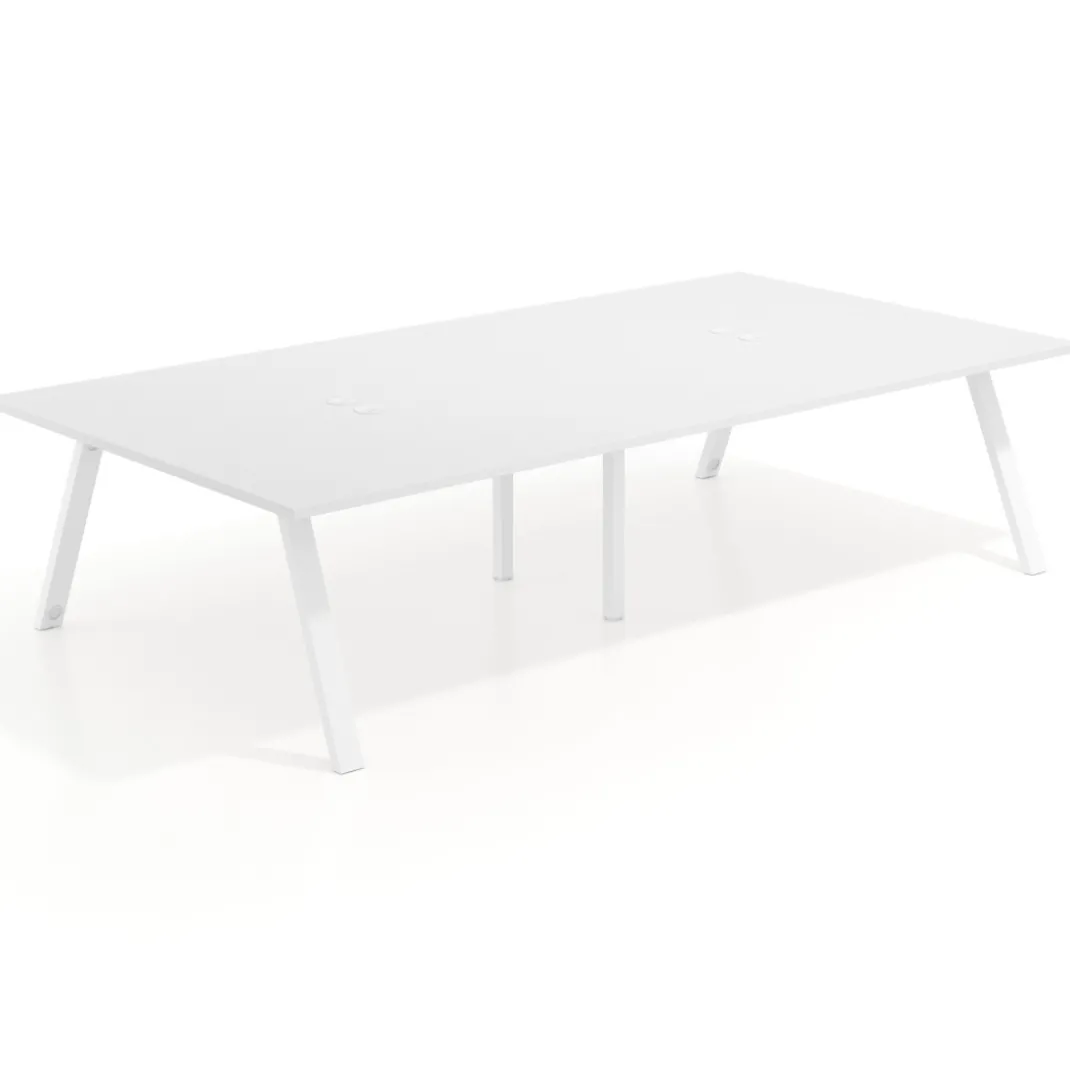 Mesa de oficina coworking doble UvePro fondo 166, cantos rectos, estructura blanca