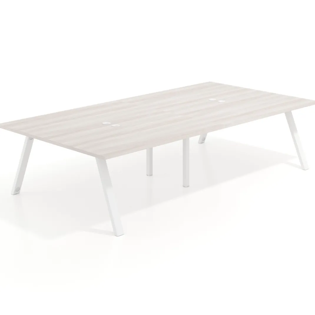 Mesa de oficina coworking doble UvePro fondo 166, cantos rectos, estructura blanca